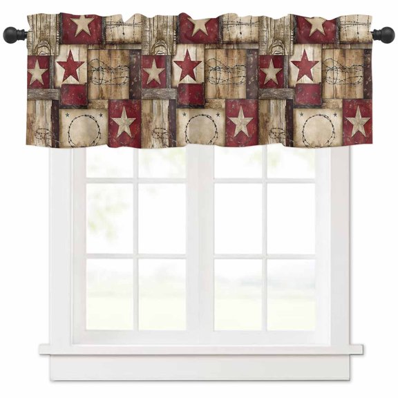Texas Star Farm Valances for Windows Farmhouse Kitchen Curtains Valances Rod Pocket Valance Curtains for Kitchen Windows Country Wood Grain Vintage Western Window Valances for Bathroom 54"x18"