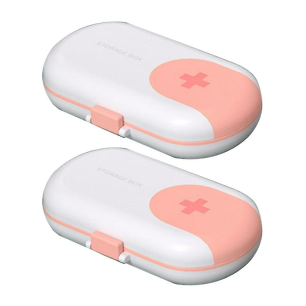 Pastillero rosa de 2 piezas, organizador de compartimentos, pastillero de viaje, pastillero diario