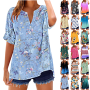 Short Sleeve Womens Tops Plus Size V Neck T Shirt Floral Printed Summer Tunic Tops Oversized Loose Fit Boho Blouses Mothers Day