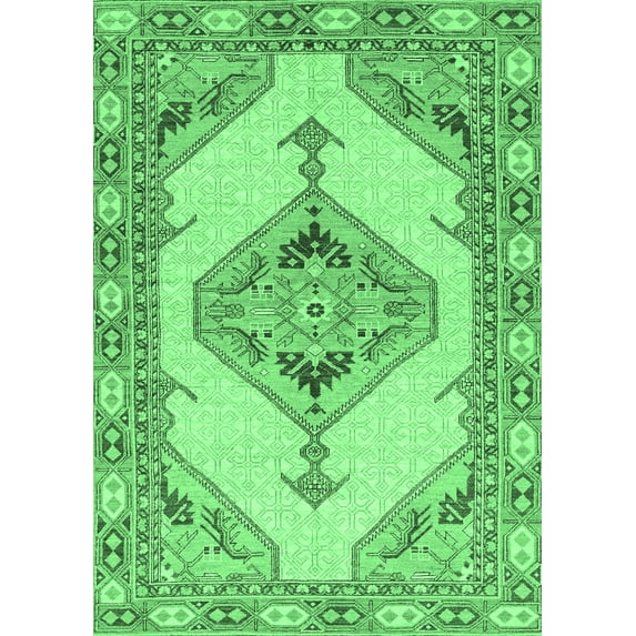 Ahgly Company Indoor Rectangle Abstract Emerald Green Modern Area Rugs, 2' x 5'