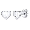 thumbnail image 1 of Pendientes de corazón inicial de Silvora, tachuelas de plata esterlina hipoalergénicas para mujer, diminuta letra J, dijes de oreja, regalo de joyería para cumpleaños, día de la madre, 1 of 8