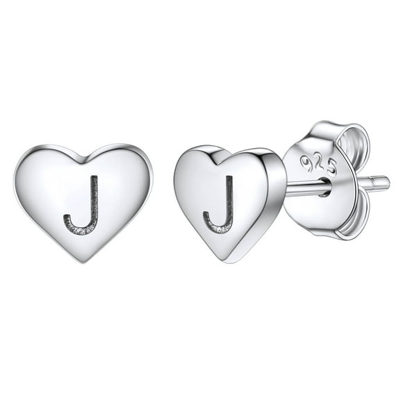 Pendientes de corazón inicial de Silvora, tachuelas de plata esterlina hipoalergénicas para mujer, diminuta letra J, dijes de oreja, regalo de joyería para cumpleaños, día de la madre