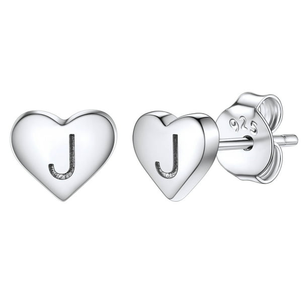 Pendientes de corazón inicial de Silvora, tachuelas de plata esterlina hipoalergénicas para mujer, diminuta letra J, dijes de oreja, regalo de joyería para cumpleaños, día de la madre