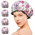 thumbnail image 7 of Shower Caps,Pioneer Flower Floral Print Pattern Waterproof Shower Cap for Women 4 Pieces,Double Reusable Hair Cover for Shower PEVA Elastic Stretch Hem, 7 of 7