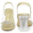 thumbnail image 3 of BLISSFUL STEP Women's Clear Slingback Rhinestone Peep Toe Block Heels Sandals, 3 of 6