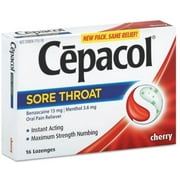 Cepacol Sore Throat Oral Pain Reliever Lozenges Cherry, 16 ea (Pack of 3)