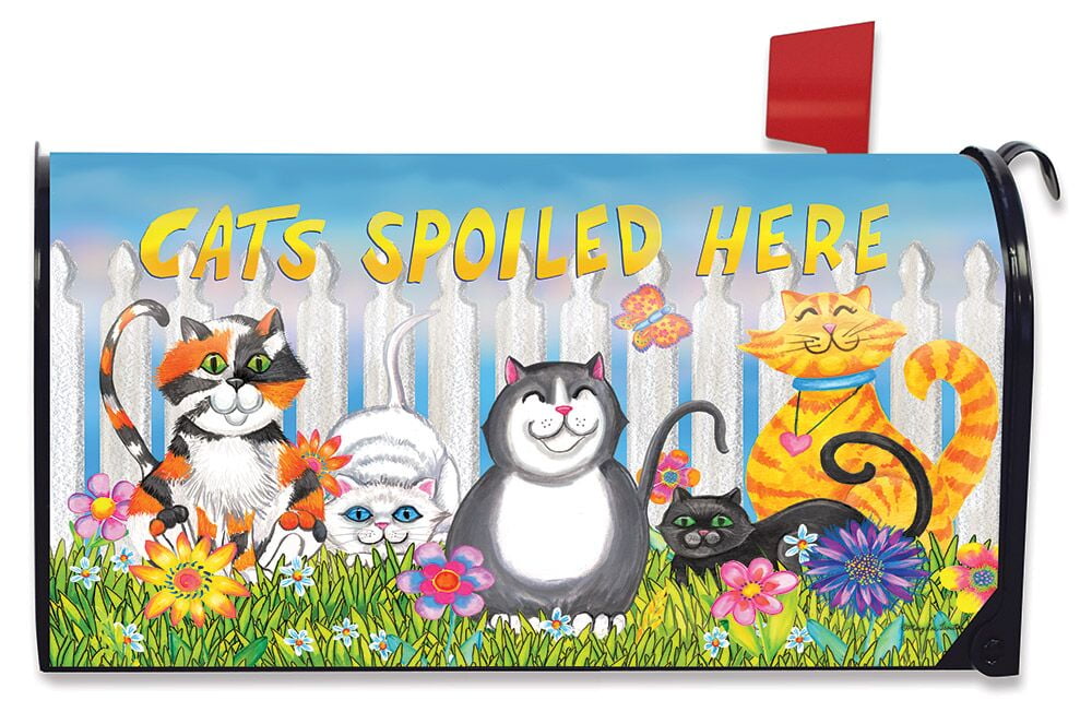 Welcome Cat Spring Magnetic Mailbox Cover Floral Kitty Fence Standard Briarwood