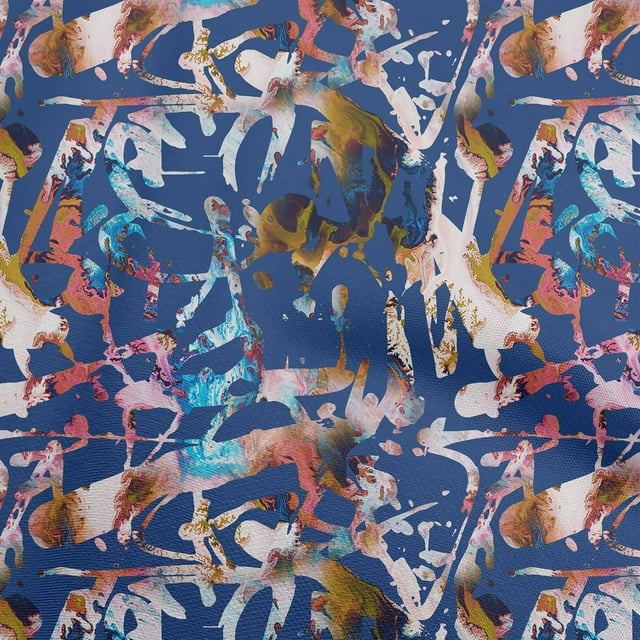 oneOone Silk Tabby Medium Blue Fabric Abstract Craft Projects Decor Fabric Printed By The Yard 42 Inch Wide