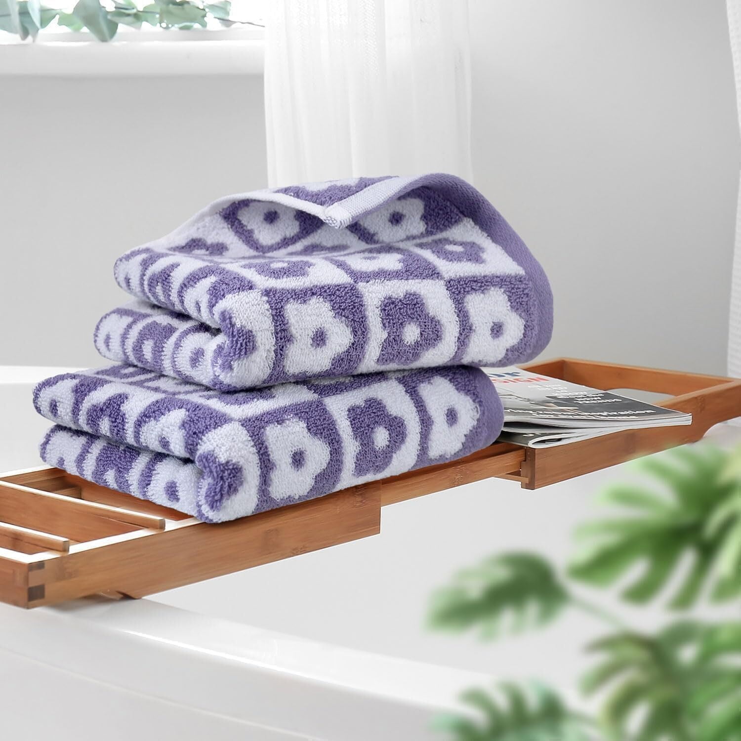 Cotton Hand Towels Pink Checkered Floral - Quick Drying Hand Towel Set of 4, for Women Girls Wife Mom Daughters, 29" x 13"