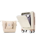 thumbnail image 2 of Luggage Set of 2 pcs, Front Opening 20-Inch Luggage with Expandable Travel Bag Set, Carry on Luggage with USB Port and Cup Holder, Ivory, 2 of 8