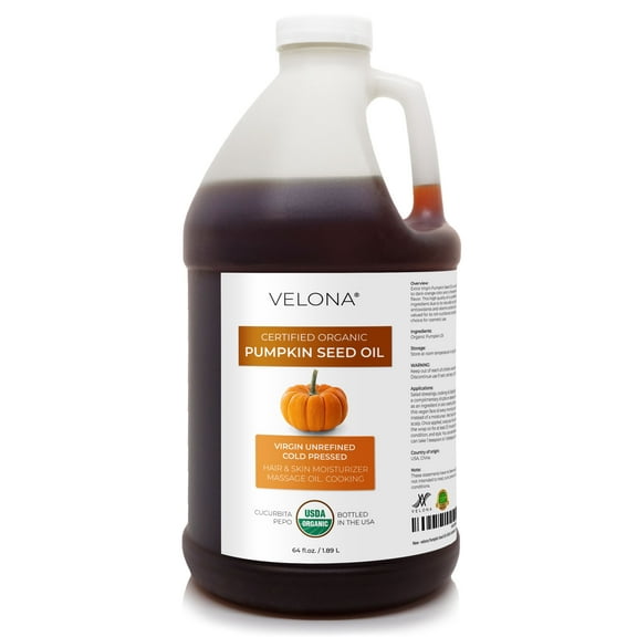 Velona Pumpkin Seed Oil USDA Certified Organic - 64 oz | 100% Pure and Natural Carrier Oil | Unrefined, Cold Pressed | Cooking, Face, Hair, Body & Skin Care