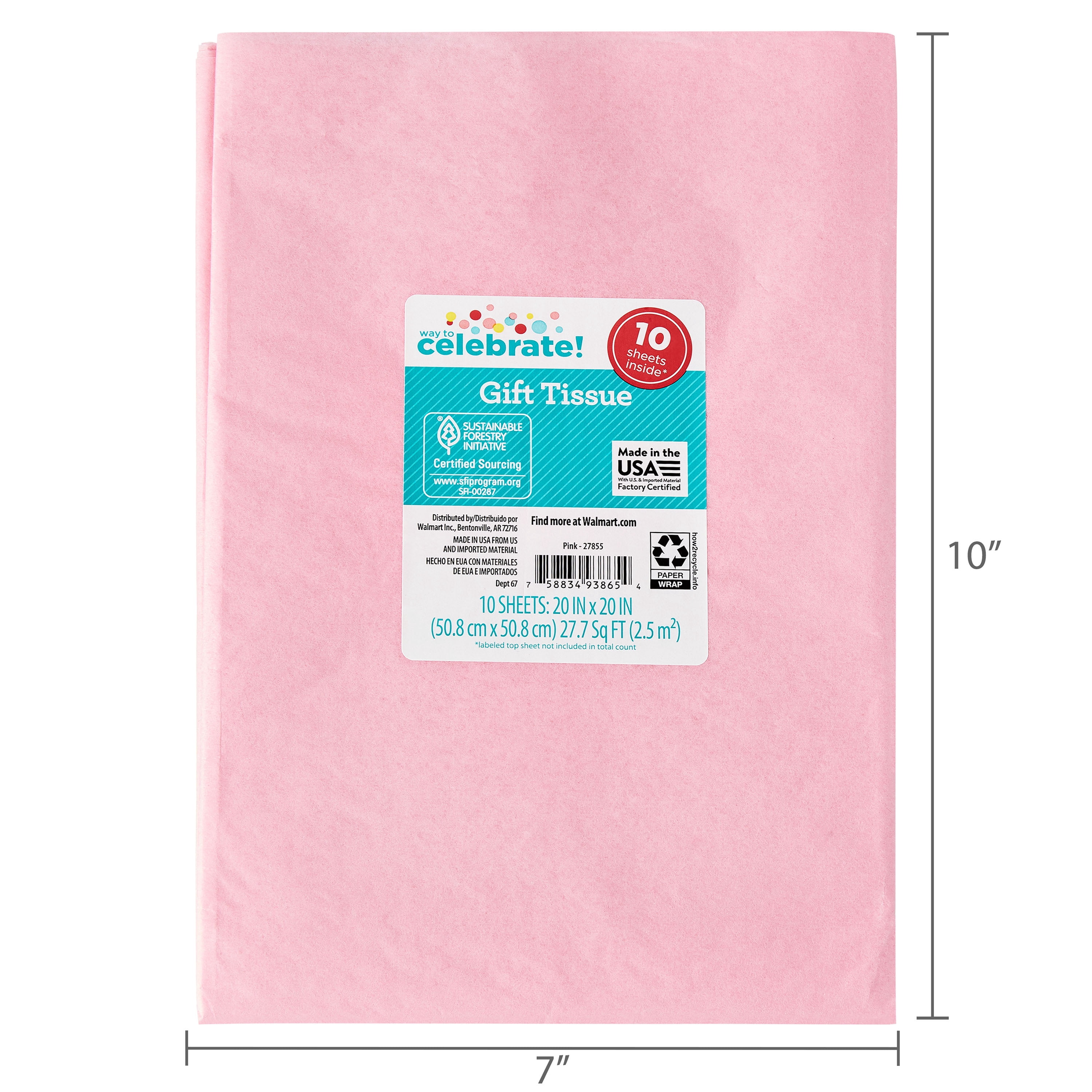Way To Celebrate Pink Gift Wrap Tissue Paper, 10 Count