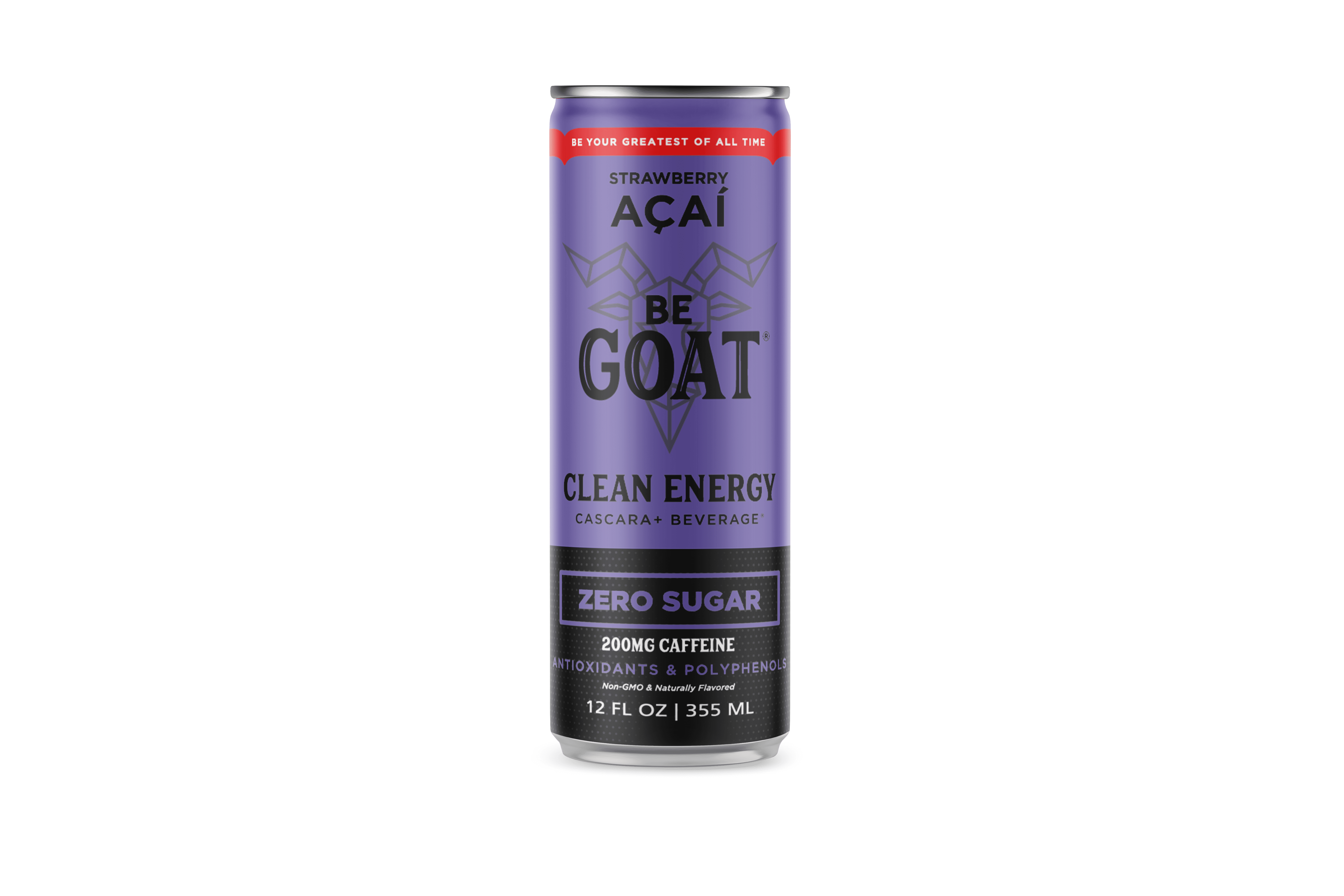 BeGOAT Strawberry Acai Zero Sugar Clean Energy Drink, 12 oz can (12 Pack)