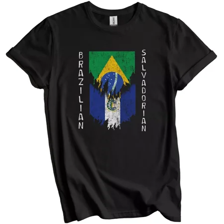 Gildan Brazilian Salvadorian Flags Ripped Torn Brazil El Salvador T-Shirt Gift for Men Women Unisex Tee
