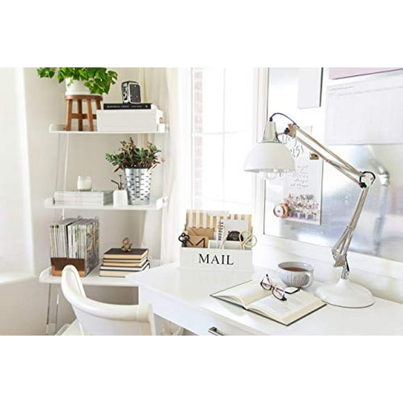 BLU MONACO White Wooden Mail Organizer - 3 Tier White Desk Organizer - Rustic Country Mail Sorter - Kitchen Counter Organizer Mail Holder