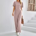 thumbnail image 4 of Camiseta de mujer Traje deportivo Camiseta de cuello redondo + Pantalones de pierna ancha Pantalones casuales Traje FLhrweasw Nuevo, 4 of 9