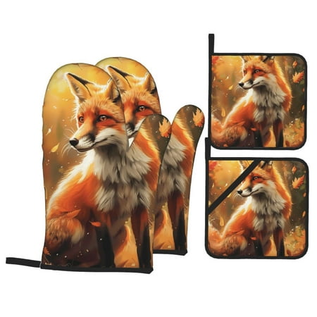 

Red animal oven mitts and potholders 4-piece set oven mitts and insulated mitts for kitchen cooking and grilling