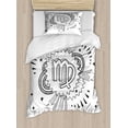 thumbnail image 1 of Zodiac Virgo Twin Size Duvet Cover Set, Doodle Style Astrology Symbol on 1960s 1970s Pop Explosion Background, Decorative 2 Piece Bedding Set with 1 Pillow Sham, Black and White, by Ambesonne, 1 of 3