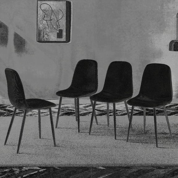 Modern Minimalist Black Linen-Cotton Dining Chairs - 4-Pack with Metal Legs.