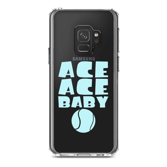 DistinctInk Clear Shockproof Hybrid Case for Samsung Galaxy S9 (5.8" Screen) - TPU Bumper Acrylic Back Tempered Glass Screen Protector - Ace Ace Baby Tennis