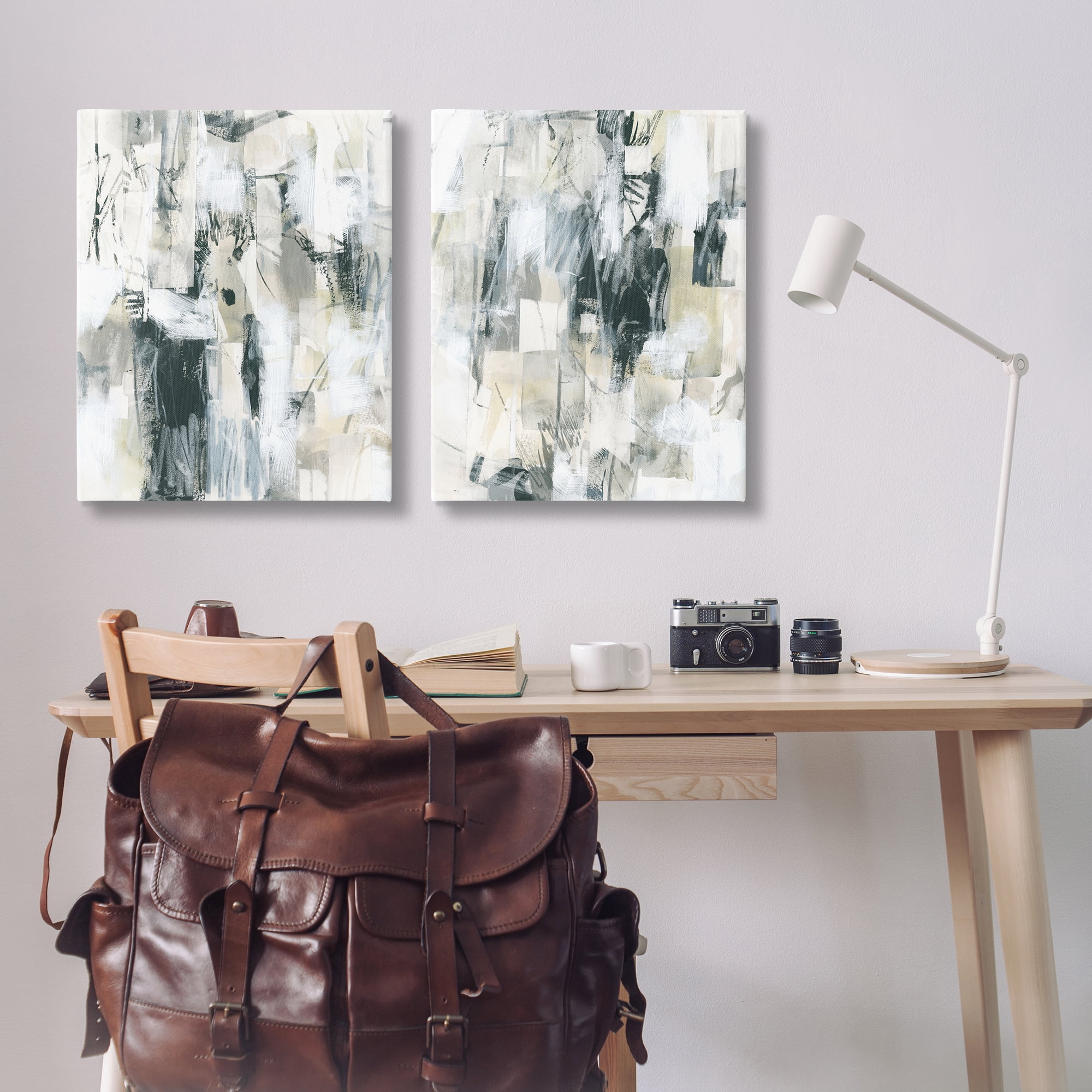 Stupell Industries Abstract Charcoal and Beige Abstract Painting Wrapped Canvas Art Print Wall Art, 24 x 30, Set of 2