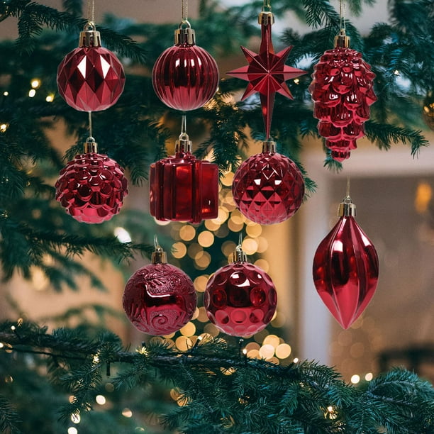 GUOOL 10 Pieces Christmas Tree Ball Ornaments for Celebration Decor Indoor Outdoor dark red