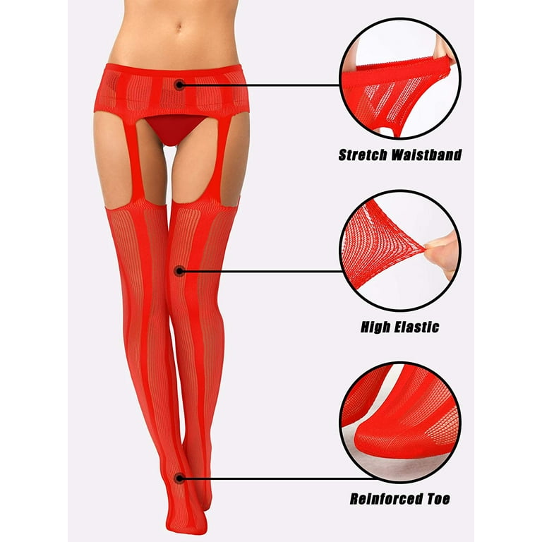 6 Pairs Women Fishnet Thigh High Stockings Tights Suspender
