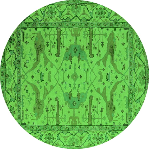 Ahgly Company Indoor Round Oriental Green Industrial Area Rugs, 4' Round