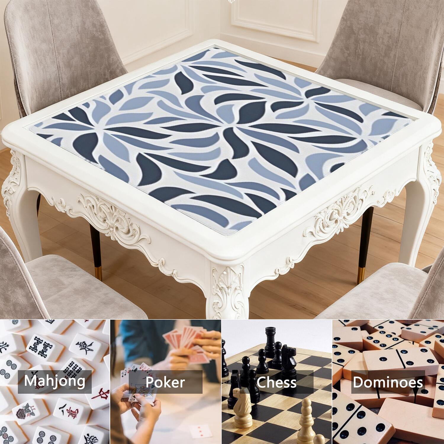 Classic Boho Style Multi-Purpose Rubber Table Cover 31.5x31.5 Inch Mahjong Game Mat Features Non-Skid Grip for Stability and Noise Dampening for Cards