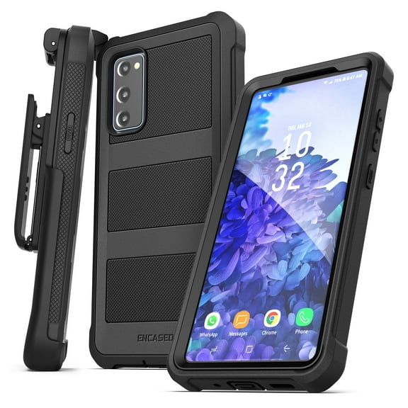 Encased Designed for Samsung Galaxy S20 FE Belt Clip Case (Falcon) Full Body Protective Phone Case with Holster (Black)