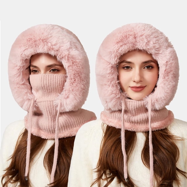 Pasamontañas de invierno 3 en 1 con forro polar, bufanda y mascarilla | Cubrebocas de punto cálido y resistente al viento para mujer