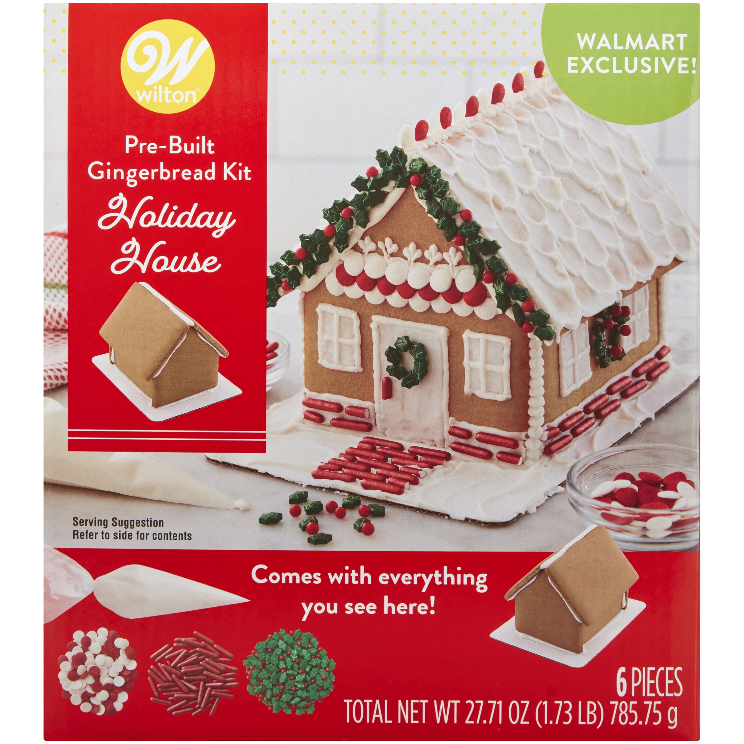 Wilton Pre-Built Holiday House Christmas Gingerbread Kit, 6-Piece