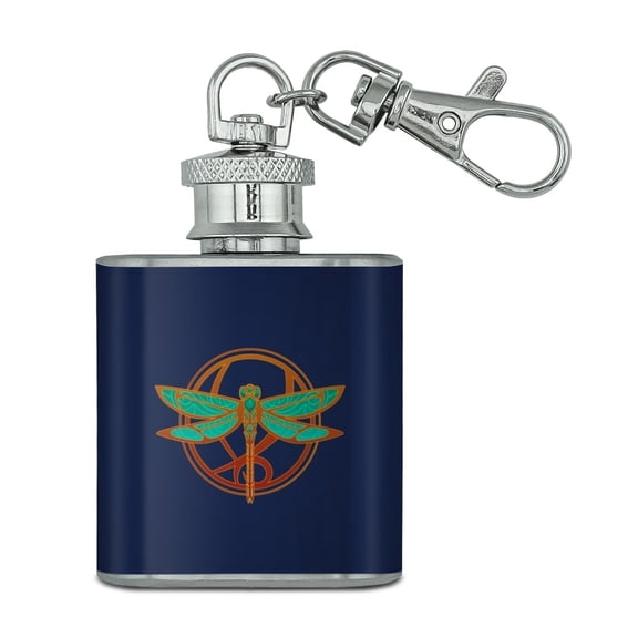 Dragonfly Elegant Stainless Steel 1oz Mini Flask Key Chain