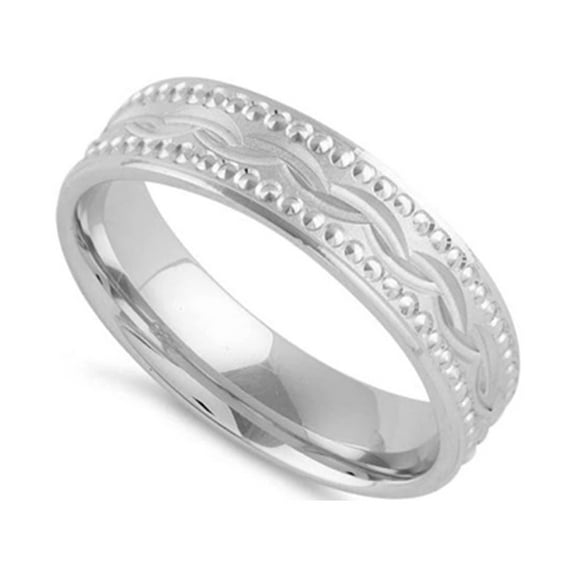 925 Sterling Silver Platinum Plated Diamond Cut Wavy Wedding Band Women Valentines Day Gifts Ring