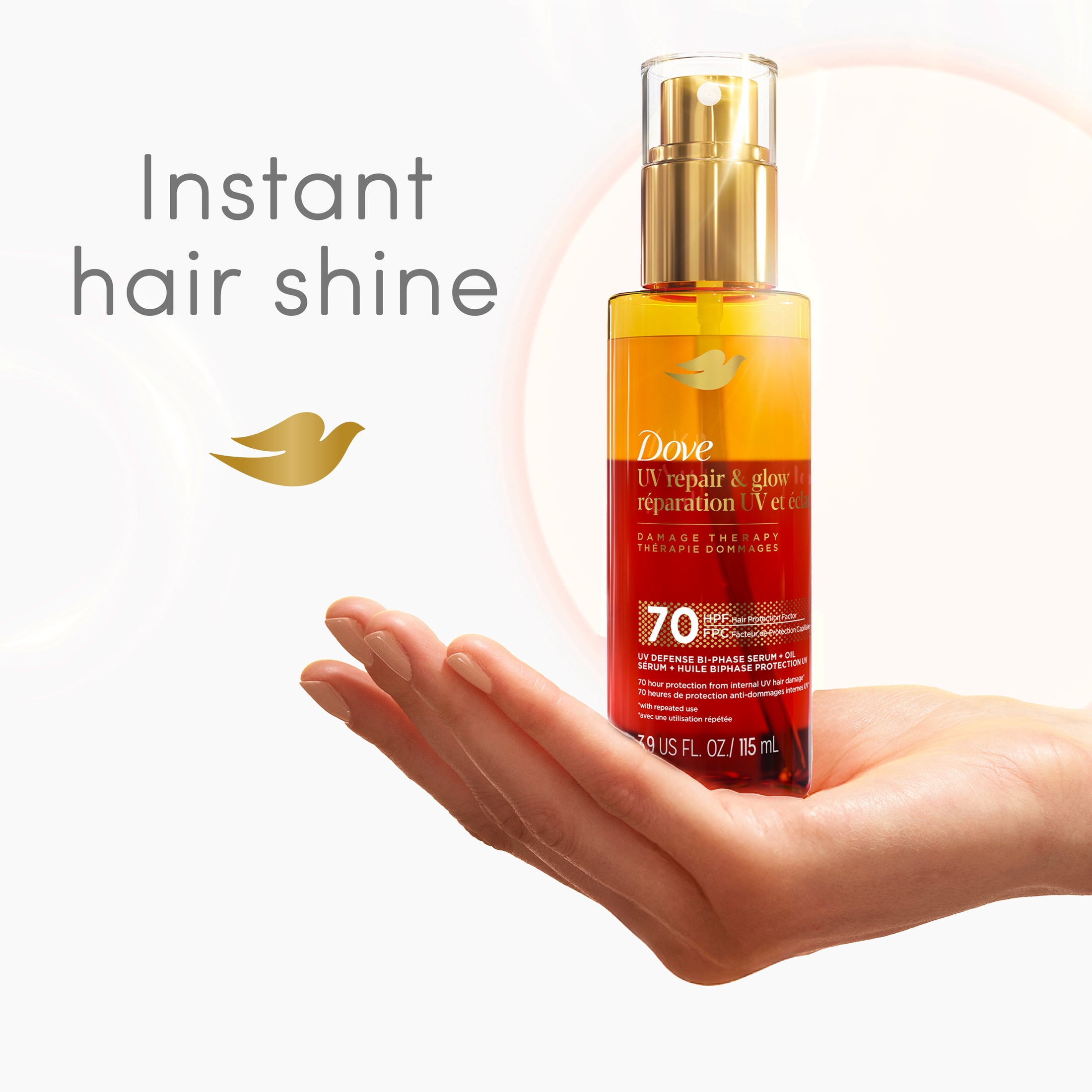 Dove Damage Therapy Defense Bi-Phase Serum + Oil for 70H Protection UV Repair & Glow with Ferulic Serum, 3.9 fl oz