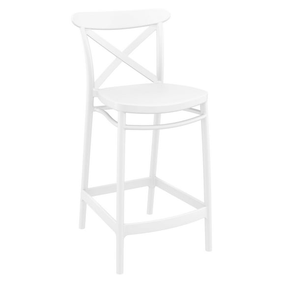 Luxury Commercial Living 37.75" White Solid X Accented Outdoor Patio Counter Stool