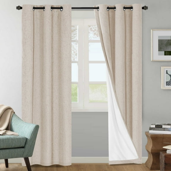 H.Versailtex Textured Blackout Grommet Farmhouse Curtains, 42 x 84 Inches, 2 Panels,Natural