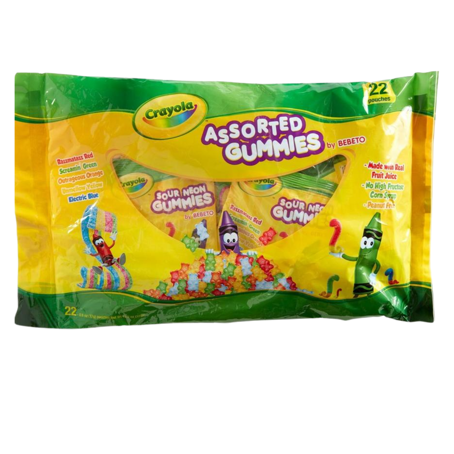 Crayola Assorted Gummies Pouches Bag, 22pc Electric Blue Firefly Red