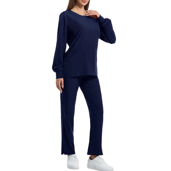 Womens Scrubs Set,Petite Soft Quality Knit Stretch Fabric Scrubs Set for Women,Scrub Tops and Pants,Static Free - Navy - M