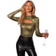 thumbnail image 1 of Camiseta de Fiesta con Purpurina para Mujer Camiseta de Cuello Alto Manga Larga Blusa Informal Oro negro M, 1 of 6