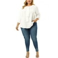 thumbnail image 2 of MODA NOVA Juniors' Plus Size Round Neck Ruffle Chiffon Blouse Top White 1X, 2 of 6