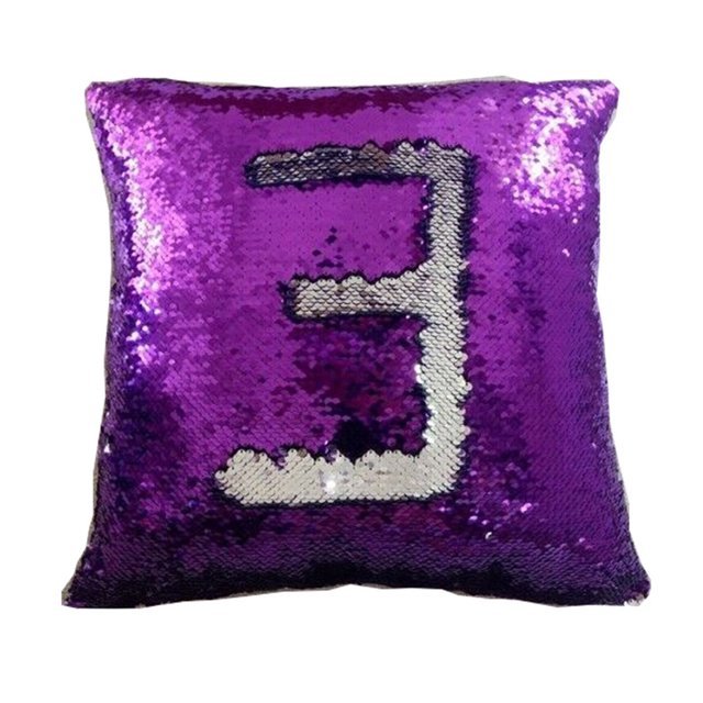 Housses de Coussin Vierges 16 Po X 16 Po Réversibles à Paillettes Magiques (Violet & Blanc)