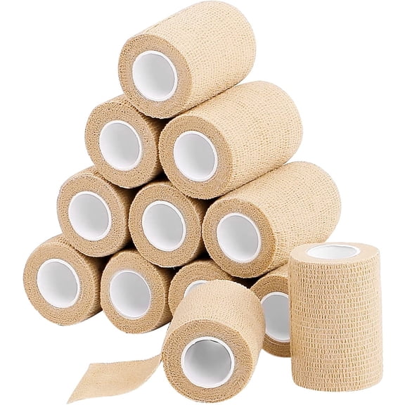 Casewin Self Adhesive Cohesive Bandage Wrap, Self Adherant Non-Woven Wrap Rolls, Atheletic Tape for Wrist, Ankle, Hand, Leg (Beige-3" x 5 Yards )