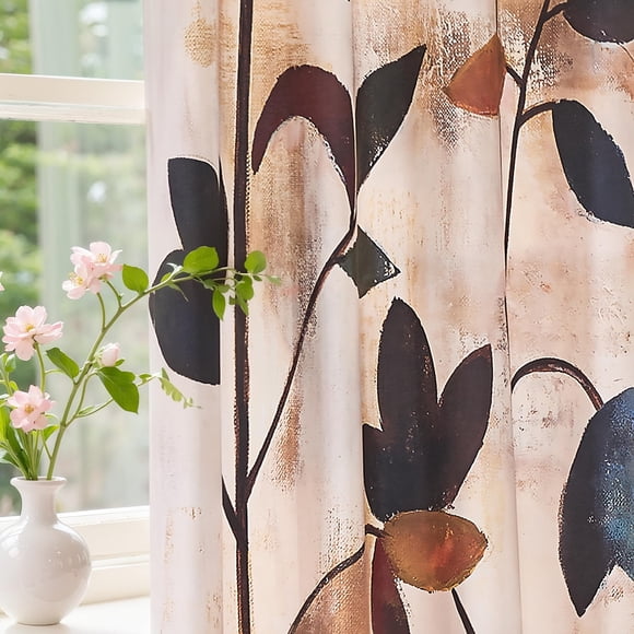 Cortinas opacas SUBRTEX Floral, 132 x 241 cm, color marrón, 2 paneles