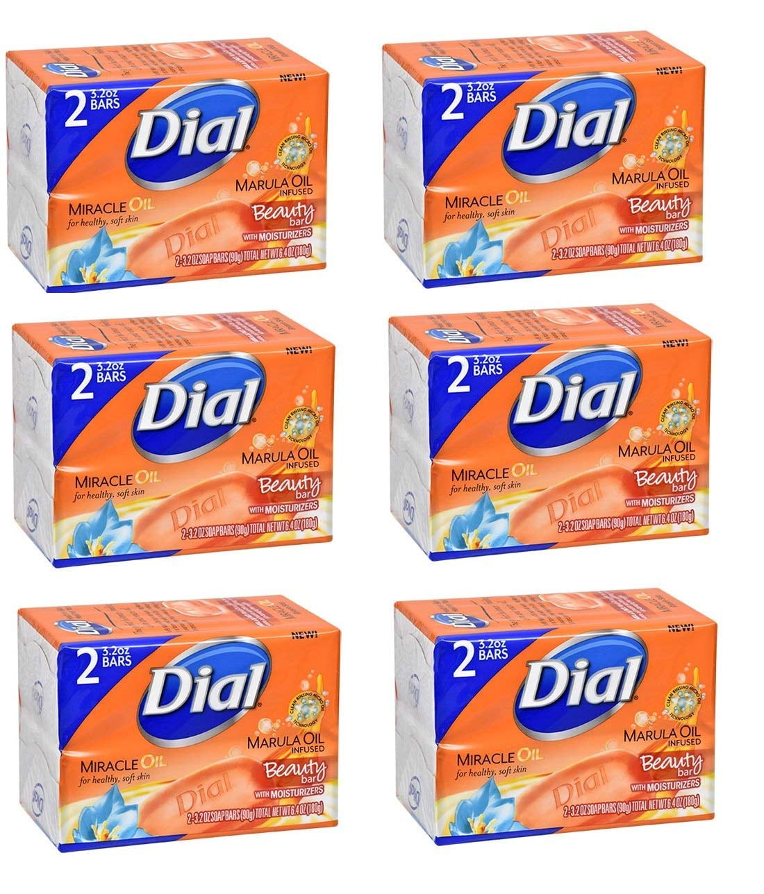 Dial Miracle Oil Beauty Bar Soap Moisturizers 3.2 Oz (Pack Of 6