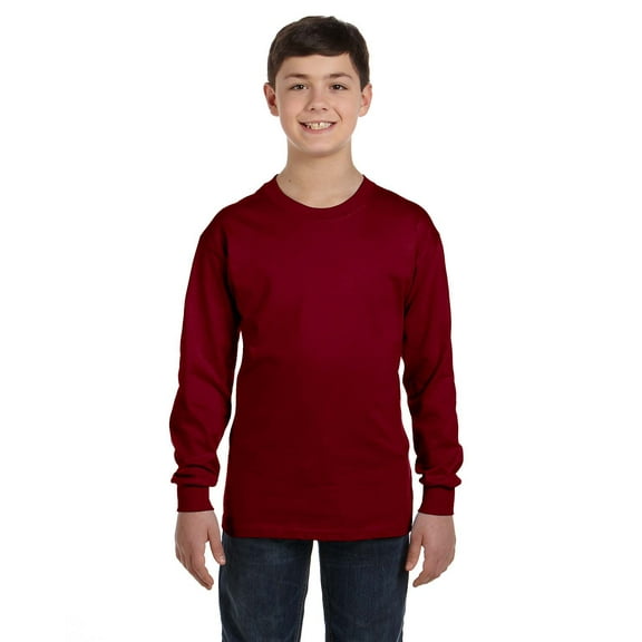 The Gildan Youth 53 oz Long Sleeve T-Shirt - GARNET - L