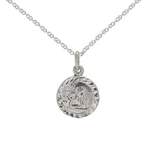 Sterling Silver Angel Cherub Round Pendant Necklace, 18"
