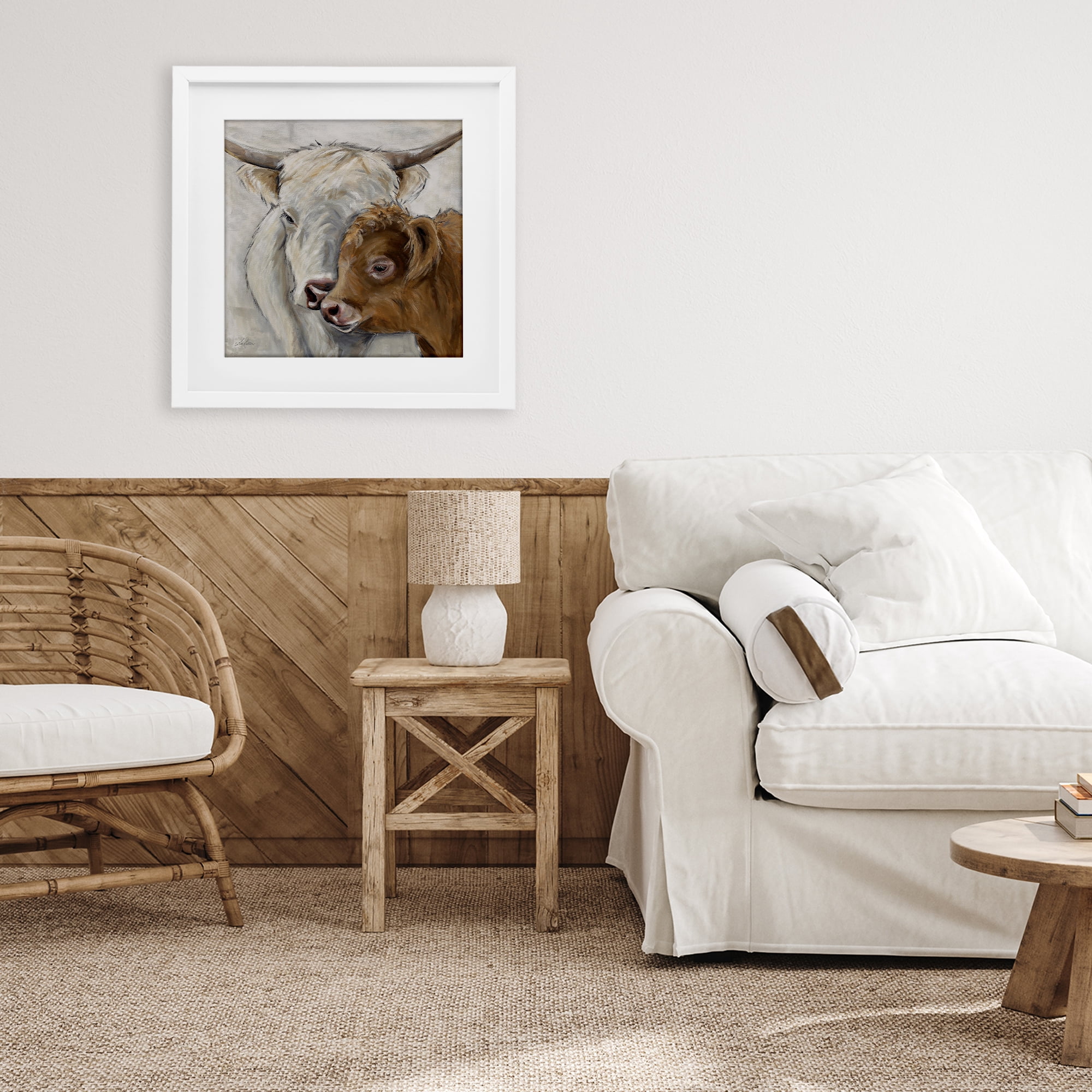 Stupell Industries Highland Cow & Calf Contrasts White Framed Print Under Glass, design by Lee Keller