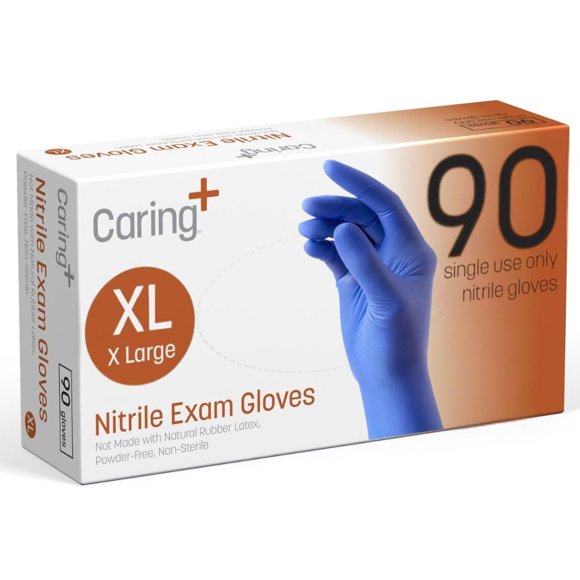 Guantes de examen de nitrilo Caring XL (90 unidades) sin polvo