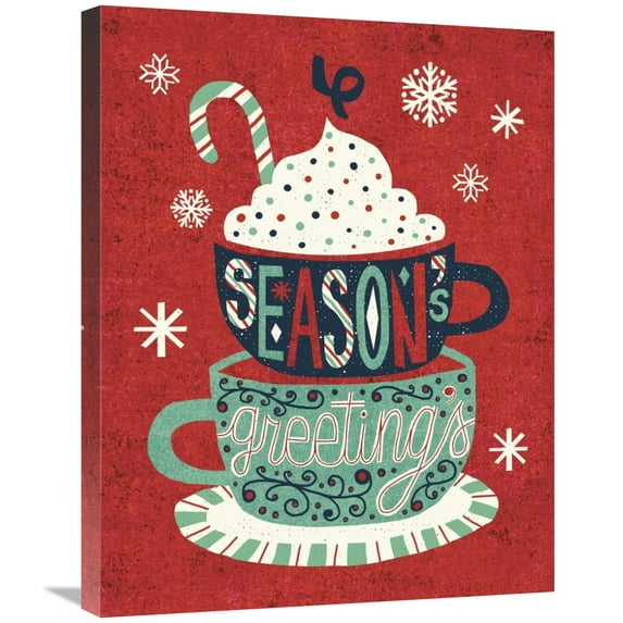 Global Gallery's 'Festive Holiday Cocoa Seasons Greetings' By Michael Mullan Stretched Canvas Wall Art